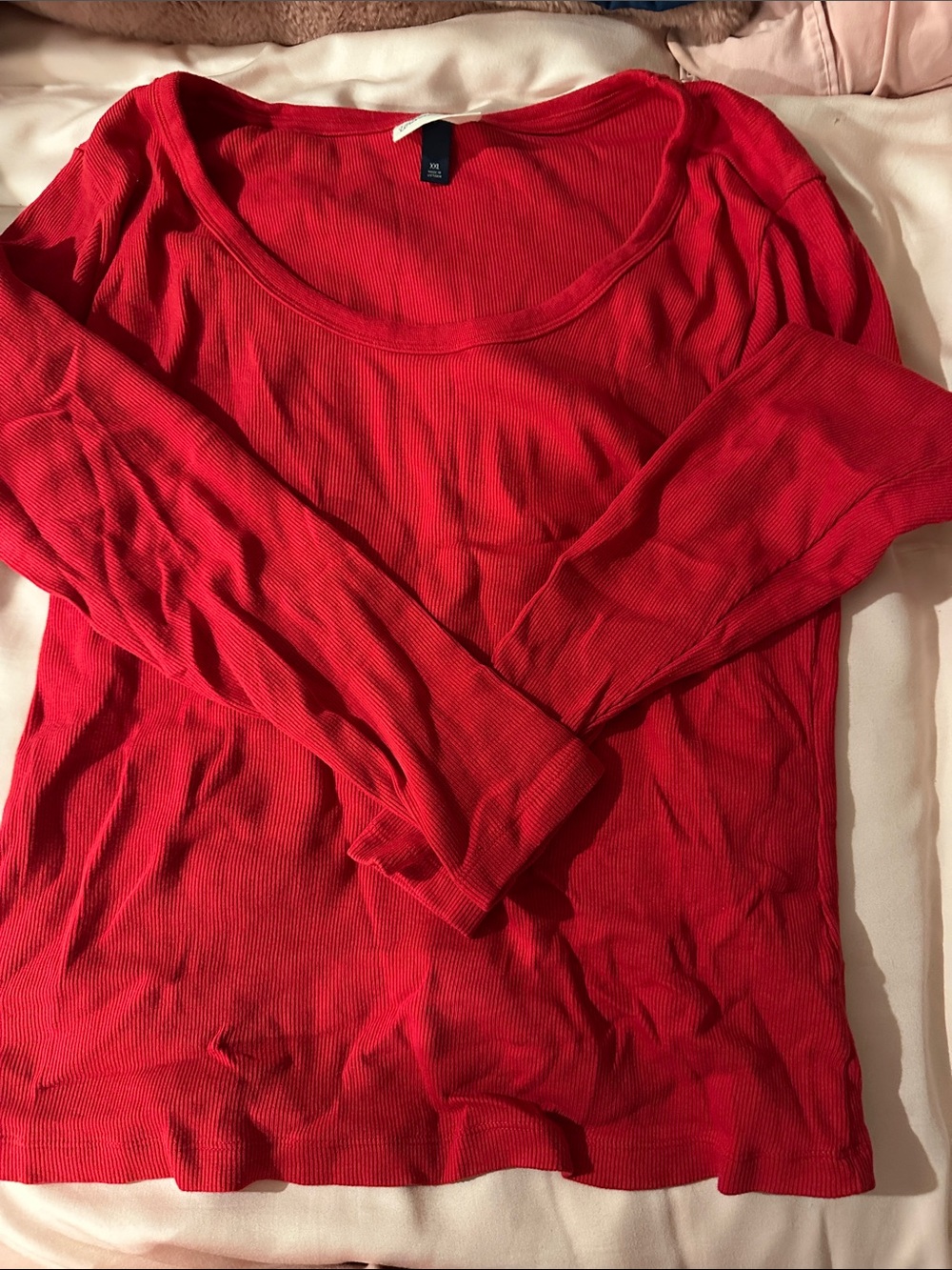 Target Red Ribbed Scoop-Neck Long Sleeve Top